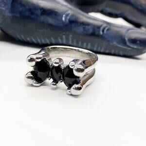 NEW Chunky Silver and Black Gemstone Ring